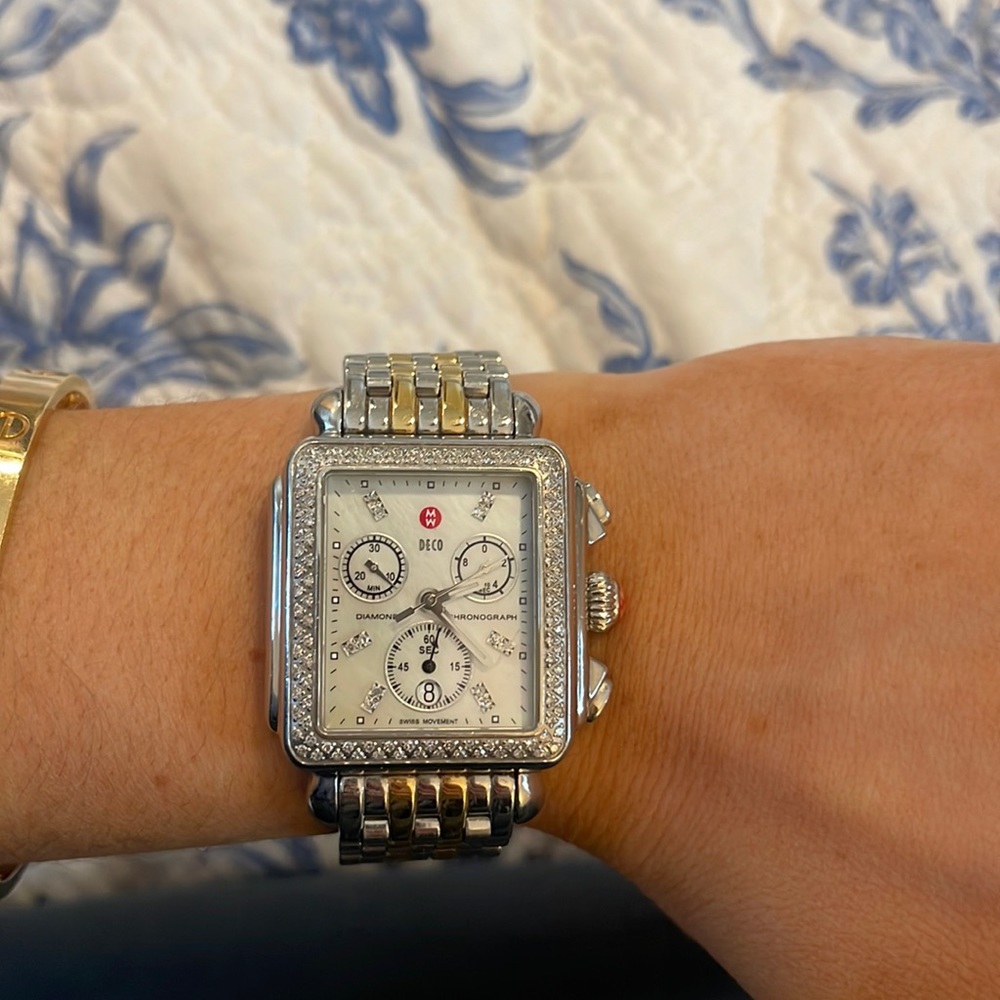 Michele diamond two toned deco watch